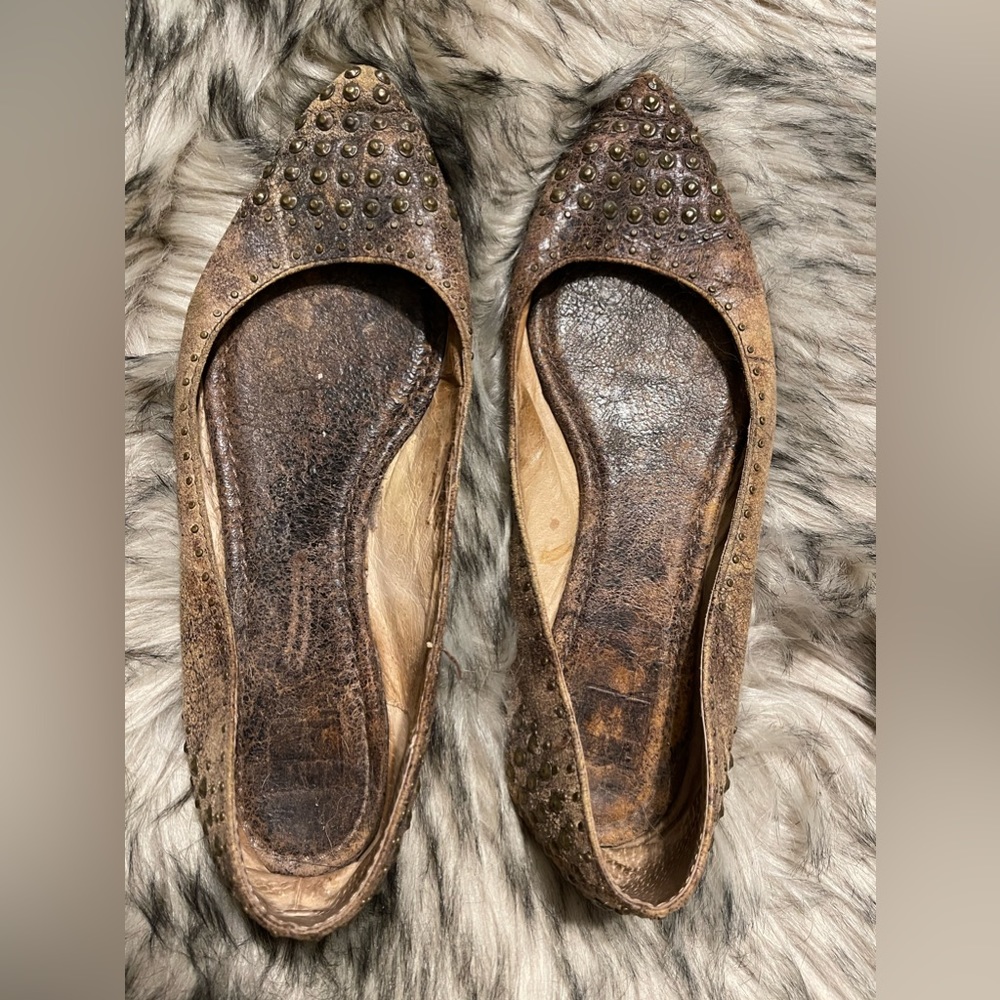 FRYE studded flats. Brown leather, excellent condition. Size 9